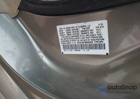 2008 Honda Odyssey Ex-L z USA, uszkodzony, nr VIN 5FNRL38758B062606